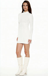 Ribbed Knit Mock Neck Mini Dress