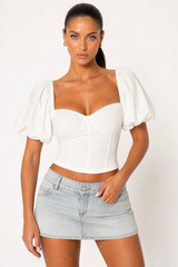 Jersey Knit Puff-Sleeve Top