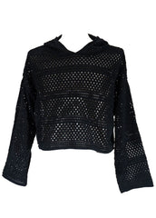 Plus Size Cropped Hooded Open-Knit Sweater