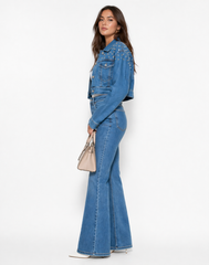 Cropped Rhinestone Denim Jacket