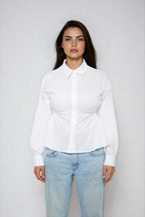Cinched Cutout Button-Up Shirt