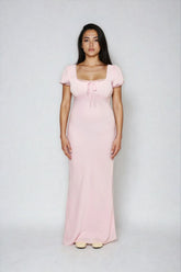 Puff-Sleeve Satin Maxi Dress
