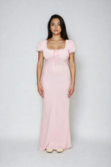 Puff-Sleeve Satin Maxi Dress