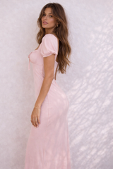 Puff-Sleeve Satin Maxi Dress