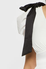 Puff-Sleeve Satin Bow Top