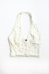 Floral Lace-Trim Halter Crop Top