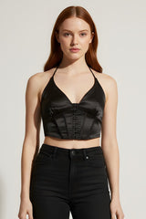 Satin Halter Corset Crop Top