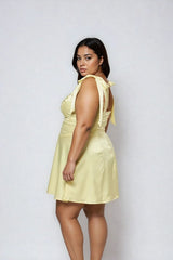 Plus Size Satin Bow-Strap Mini Dress