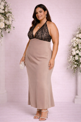 Plus Size Chiffon Halter Slip Maxi Dress