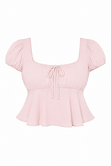 Satin Puff-Sleeve Peplum Crop Top