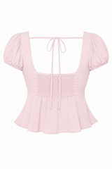 Satin Puff-Sleeve Peplum Crop Top