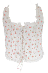 Plus Size Floral Tie-Front Lace Trim Top