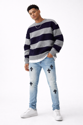 Cross Embroidered Skinny Jeans