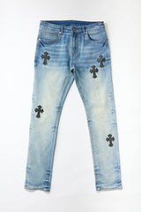 Cross Embroidered Skinny Jeans