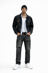 Distressed Straight Leg Jeans
