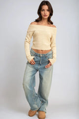 Cropped Off-The-Shoulder Sweater
