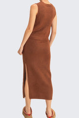 Button-Front Vest & Maxi Skirt Sweater Set