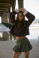 Faux Suede Cropped Hooded Jacket