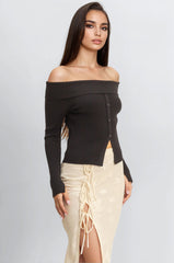 Ribbed Off-The-Shoulder Sweater-Knit Top