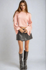 Tie-Sleeve Cropped Sweater Top