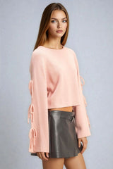 Tie-Sleeve Cropped Sweater Top