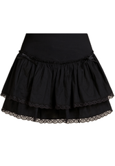 Tiered Twill Lace-Trim Mini Skirt