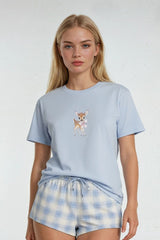 Deer Graphic Tee & Plaid Shorts Pajama Set