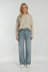 Cherry Embroidered Wide-Leg Jeans
