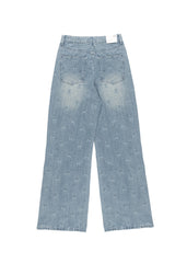 Cherry Embroidered Wide-Leg Jeans