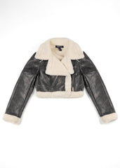 Cropped Faux Leather & Shearling Moto Jacket