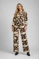 Cropped Cow Print Denim Jacket