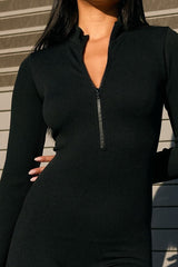 Seamless Ribbed Zip-Front Jumpsuit
