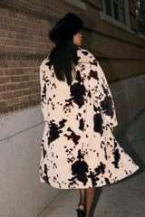 Cow Print Faux Fur Longline Coat