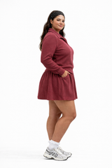 Plus Size Ribbed Long Sleeve Polo And Skort Set