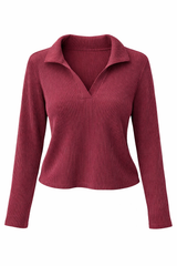 Plus Size Ribbed Long Sleeve Polo And Skort Set