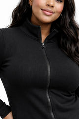 Plus Size Seamless Zip Front Jacket And Legging Set