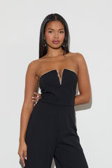 Rhinestone-Trim Strapless Jumpsuit