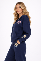 Zip front oversized floral print hoodie