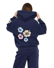Zip front oversized floral print hoodie