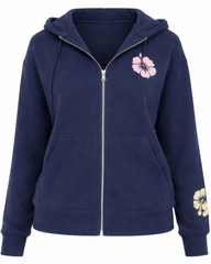 Zip front oversized floral print hoodie