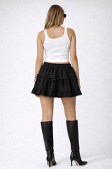 Tiered Ruffle Lace-Trim Mini Skirt