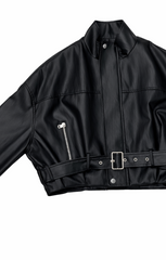 Faux Leather Belted Cropped Jacket