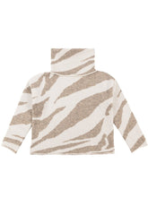 Zebra Print Cropped Turtleneck Sweater