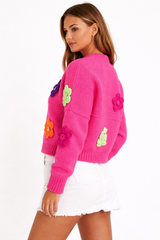 Floral Appliqué Knit Cardigan Sweater