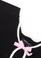 Velvet Bow Open-Front Knit Sweater