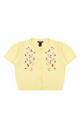 Floral Embroidered Puff-Sleeve Cardigan