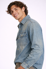 F21 Men Vintage Wash Denim Shirt