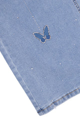 Straight Leg Jeans with Butterfly and Rhinestone Details