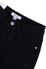 Stretch Denim Shorts with Rhinestones