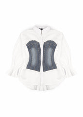 Poplin Faux Denim Corset Shirt